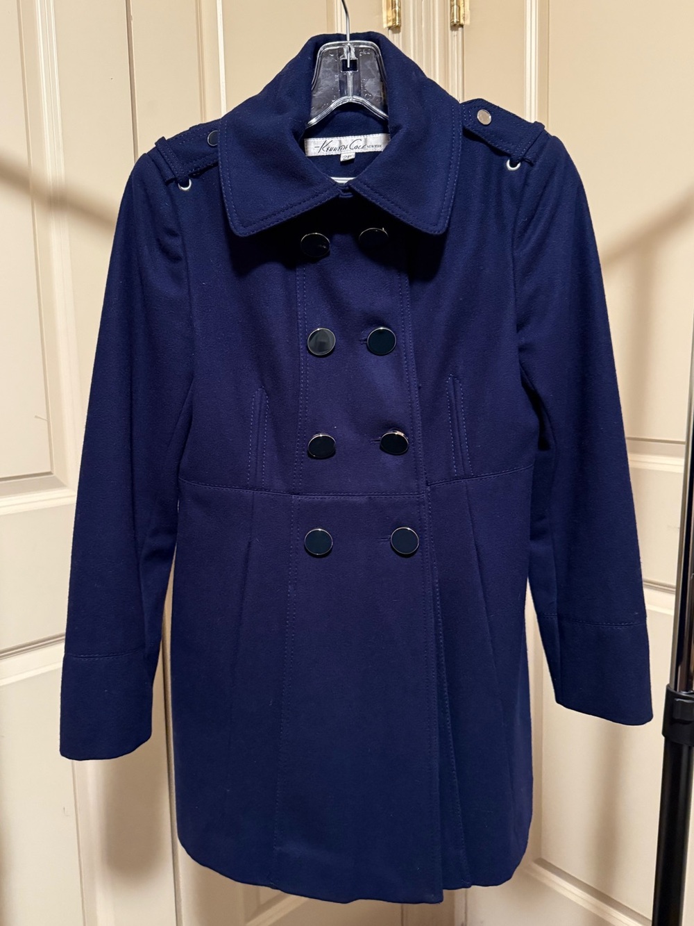 Kenneth Cole New York Women's Navy Double-Breasted Wool Blend Peacoat size 2P